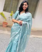 Pale Turquoise Pure Tussar Tissue Silk Saree - Image 2