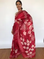 Red Pure Silk Saree with Hand Painted Florals - Image 5