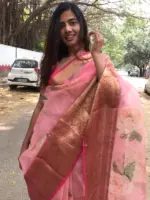 Pure Dainty Pink Printed Organza Saree