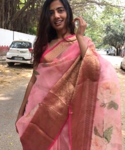Pure Dainty Pink Printed Organza Saree
