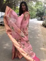 Pure Dainty Pink Printed Organza Saree - Image 5
