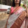 Pure Pale Grey Printed Organza Saree