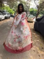 Pure Pale Grey Printed Organza Saree - Image 2