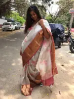 Pure Pale Grey Printed Organza Saree - Image 3