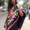 Black Pure Silk Saree with Hand Painted Florals