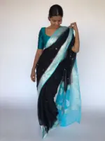 Black Chiffon Saree with Silver Zari Kadwa Motifs - Image 6