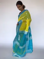 Lemon Yellow Chiffon Saree with Silver Zari Kadwa Motifs - Image 6