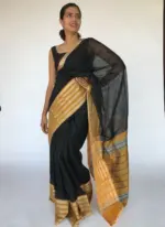 Black Mangalagiri Silk Saree with contrast Silver Zari Weaves
