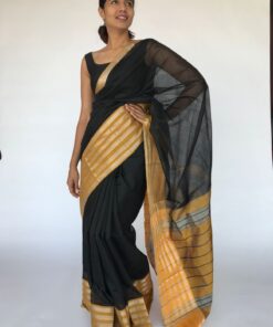 Black Mangalagiri Silk Saree with contrast Silver Zari Weaves