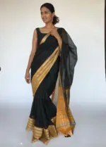 Black Mangalagiri Silk Saree with contrast Silver Zari Weaves - Image 2