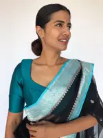 Peacock Blue Raw Silk Blouse - Image 3