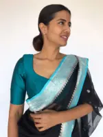 Peacock Blue Raw Silk Blouse - Image 4