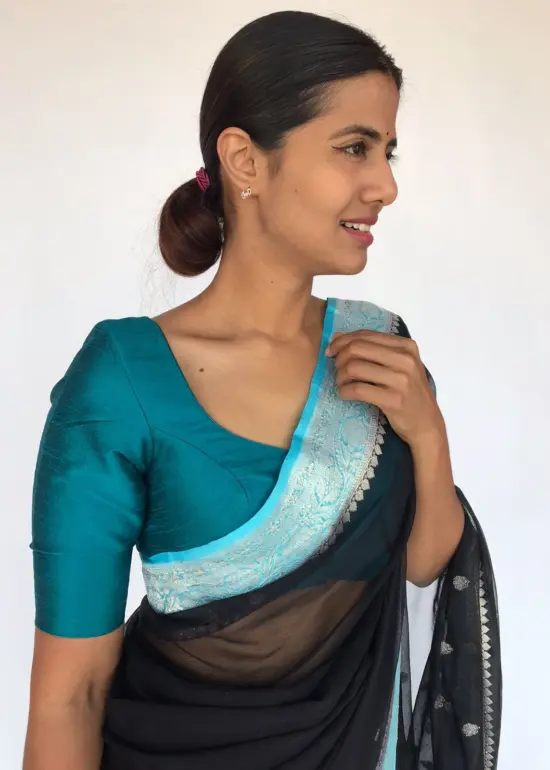 Peacock Blue Raw Silk Blouse
