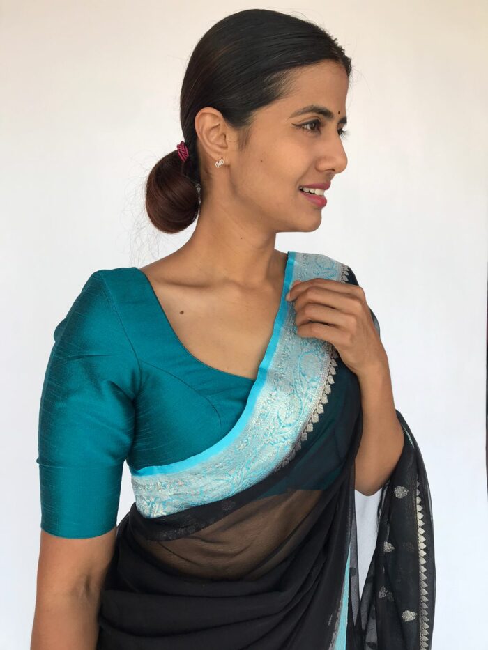 Peacock Blue Raw Silk Blouse