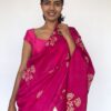 Block Printed Hot Pink Pure Silk Saree