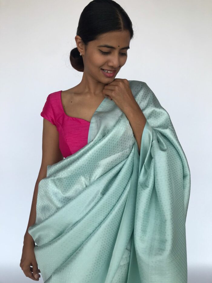 Pastel Blue Banarasi Silk Saree with Silver Zari Weaves