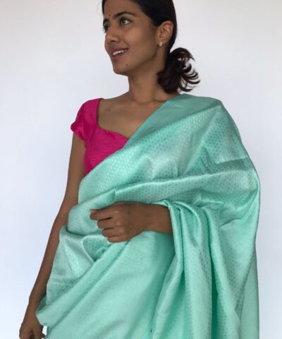 Mint Banarasi Silk Saree with Silver Zari Weaves