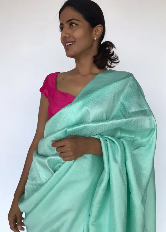Mint Banarasi Silk Saree with Silver Zari Weaves