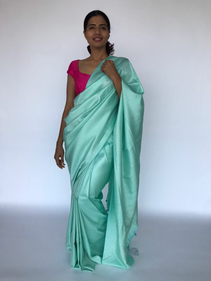 Mint Banarasi Silk Saree with Silver Zari Weaves