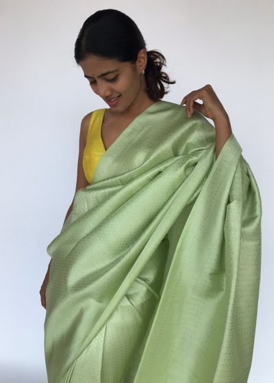 Pastel Green Banarasi Silk Saree with Silver Zari Weaves