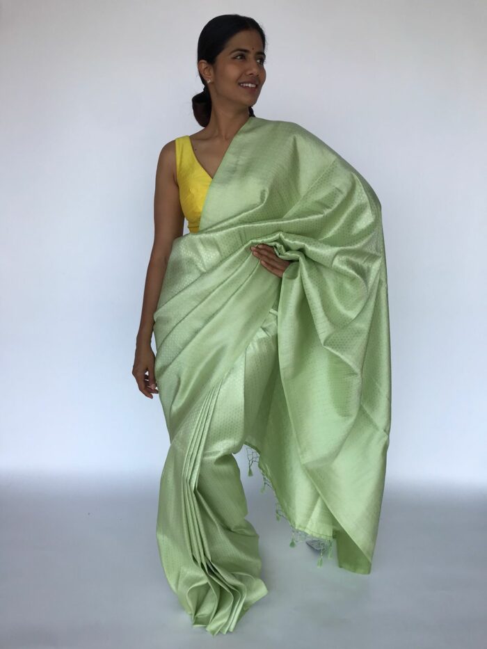Pastel Green Banarasi Silk Saree with Silver Zari Weaves