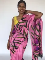 Hand Painted Creamy Pink Pure Silk Saree