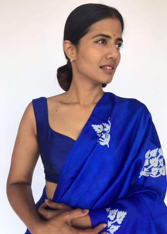 Royal Blue Raw Silk Blouse