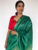 Teal Green Tussar Silk Saree