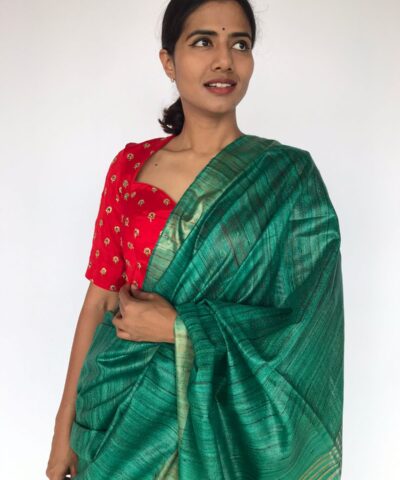 Teal Green Tussar Silk Saree
