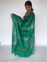 Teal Green Tussar Silk Saree - Image 3
