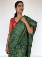 Moss Green Tussar Jute Silk Saree