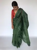 Moss Green Tussar Jute Silk Saree - Image 4
