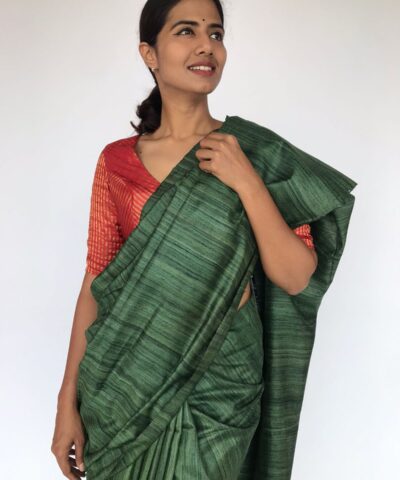 Moss Green Tussar Jute Silk Saree
