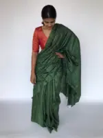 Moss Green Tussar Jute Silk Saree - Image 5