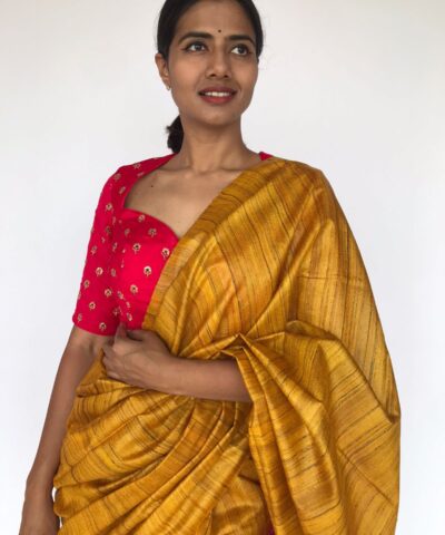 Mustard Tussar Jute Silk Saree