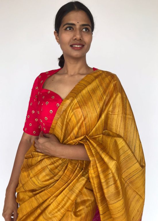 Mustard Tussar Jute Silk Saree