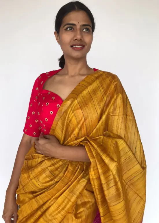 Mustard Tussar Jute Silk Saree