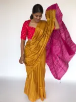 Mustard Tussar Jute Silk Saree - Image 4