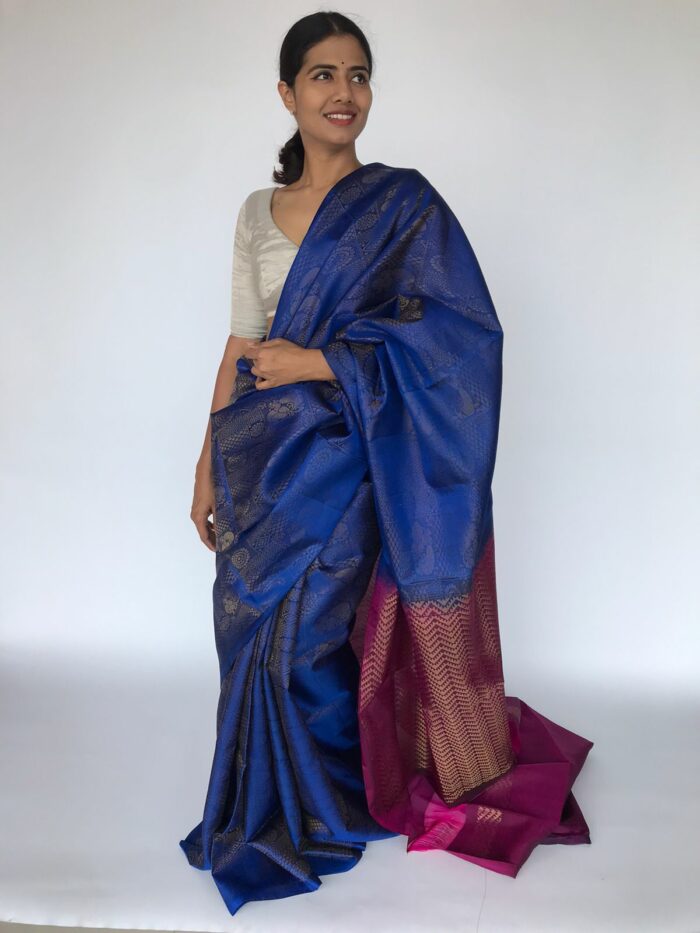 Royal Blue Kanjivaram Silk Saree with Gold Zari Brocade Weaves