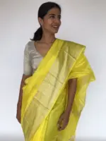 Yellow Mangalagiri Silk Saree with Silver Zari Weaves