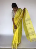 Yellow Mangalagiri Silk Saree with Silver Zari Weaves - Image 5