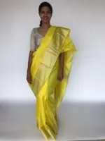 Yellow Mangalagiri Silk Saree with Silver Zari Weaves - Image 4