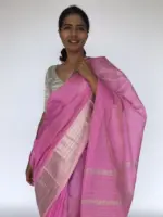 Baby Pink Mangalagiri Silk Saree with Silver Zari Weaves