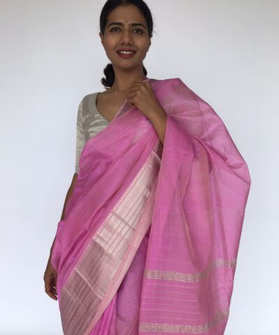 Baby Pink Mangalagiri Silk Saree with Silver Zari Weaves