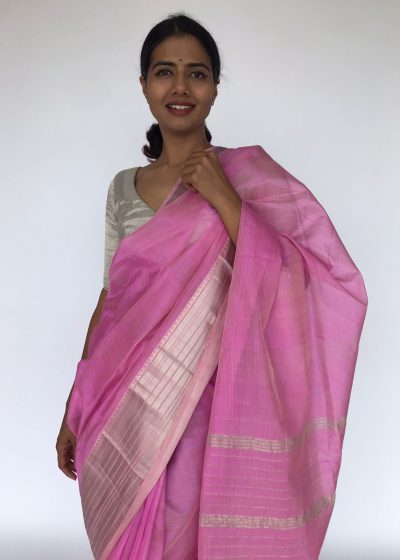 Baby Pink Mangalagiri Silk Saree with Silver Zari Weaves