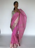 Baby Pink Mangalagiri Silk Saree with Silver Zari Weaves - Image 2