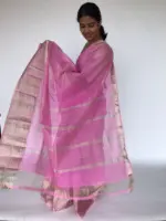 Baby Pink Mangalagiri Silk Saree with Silver Zari Weaves - Image 3