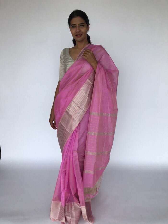 Baby Pink Mangalagiri Silk Saree with Silver Zari Weaves
