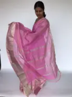 Baby Pink Mangalagiri Silk Saree with Silver Zari Weaves - Image 5