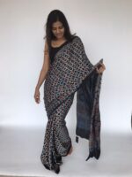 Blue Pure Modal Silk Saree with Ajrakh Hand Block Prints